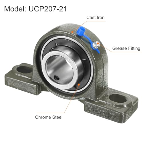 uxcell 2 Pcs UCP207-21 Pillow Block Bearings 1-5/16 inch Bore Self Alignment, Solid Cast Iron Base Mounted Chrome Steel Bearings - size: UCP207-21