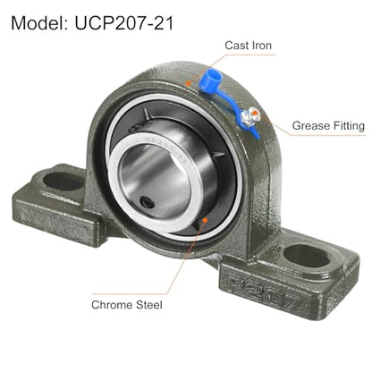 uxcell 2 Pcs UCP207-21 Pillow Block Bearings 1-5/16 inch Bore Self Alignment, Solid Cast Iron Base Mounted Chrome Steel Bearings - size: UCP207-21