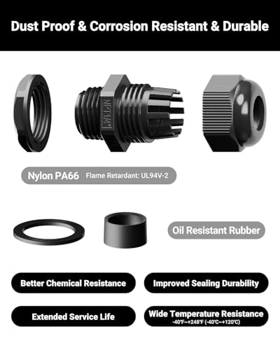 VCELINK 10 Pcs 1/4" NPT Cable Glands Nylon Waterproof, IP68 - size: 1/4"-10pcs