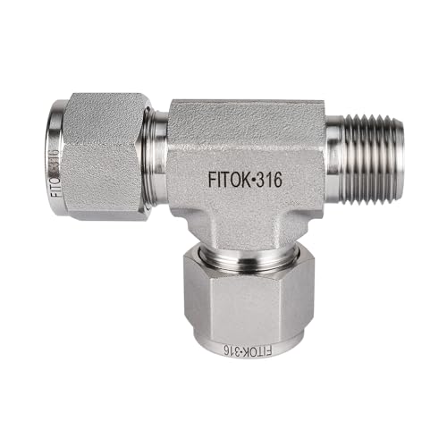 316 Stainless Steel Compression Fitting Male Run Tee 3/16" Tube OD x 1/8" Male NPT x 3/16" Tube OD, SS-TMT-FL3-NS2 - size: 3/16" OD x 1/8" MNPT x 3/16" OD