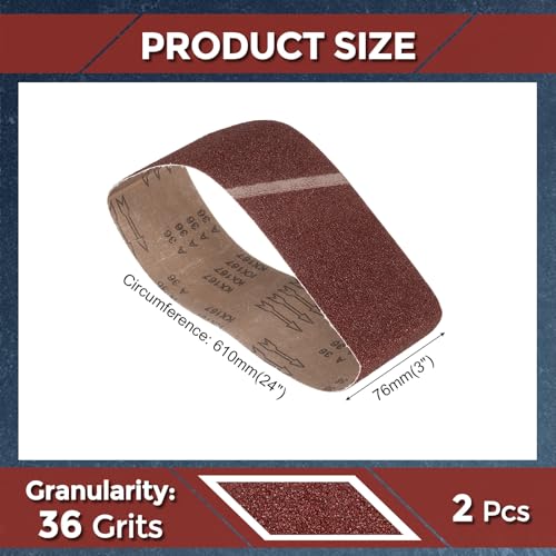 2 Pcs Sanding Belts 3 x 24 Inch 36 Grit Aluminum Oxide - size: 3 x 24 Inch(36 Grits)
