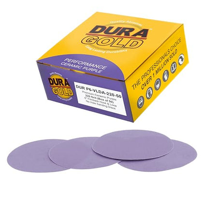Dura-Gold Premium 220 Grit 6" Purple Film Ceramic Sanding Discs, Box of 50 - style: 220 Grit