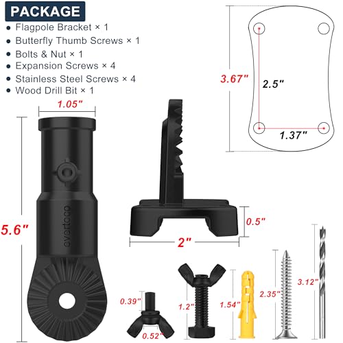 Heavy Duty 180° Adjustable Stainless Steel Flag Pole Bracket Mount - color: Black