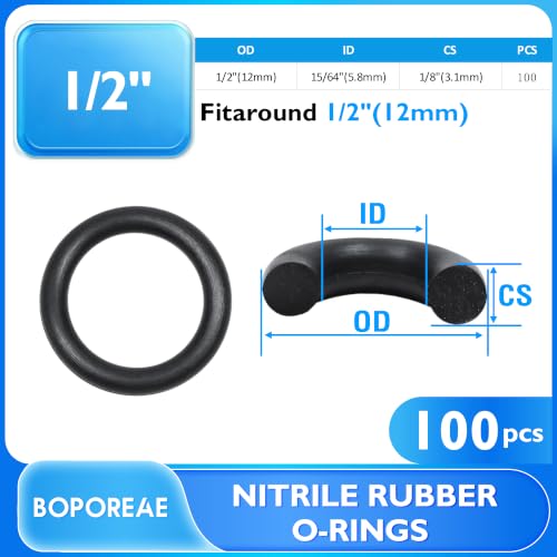 Black 100Pcs O-Rings, Nitrile Rubber O-Rings 15/64"(5.8mm) ID - size: 15/64" ID, 1/2" OD
