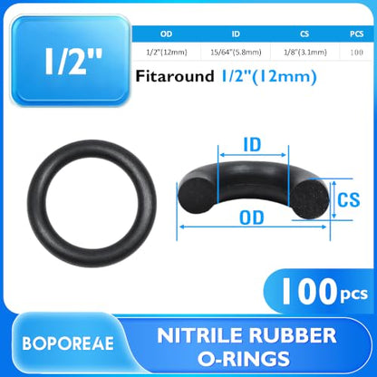 Black 100Pcs O-Rings, Nitrile Rubber O-Rings 15/64"(5.8mm) ID - size: 15/64" ID, 1/2" OD