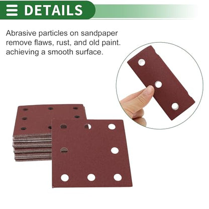 50 Pcs Rectangle Sandpaper 8 Hole 180 Grit Hook and Loop Sanding Sheets Universal for Automotive Refinishing Woodworking 115x110mm Aluminum Oxide Red - size: 180 Grit
