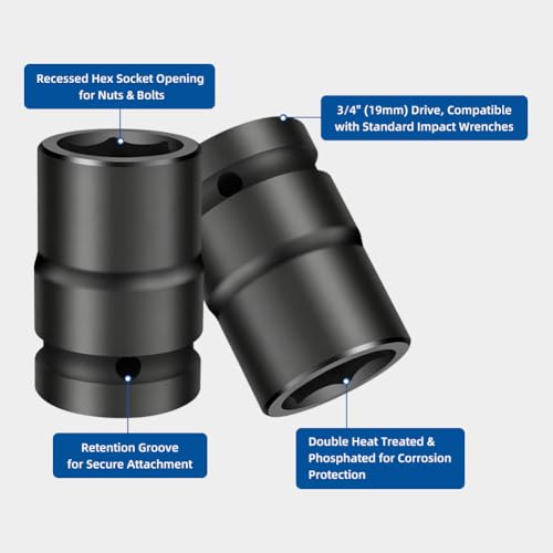 3/4-inch Drive Impact Socket, 1PC 23×60mm 6-Point CR-Mo Steel Deep Socket, Phosphated Rust Prevention Heavy-Duty Socket for Auto Repair - size: 23mm - Standard (60mm Length)