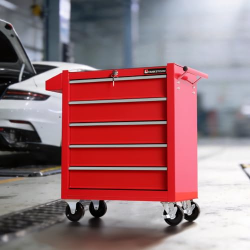 Tool Chest Heavy Duty Cart Steel Rolling Tool Box 5 Drawer Cart (TZ35 Red) - color: Red
