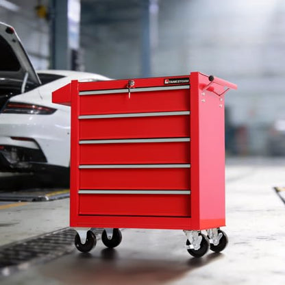 Tool Chest Heavy Duty Cart Steel Rolling Tool Box 5 Drawer Cart (TZ35 Red) - color: Red