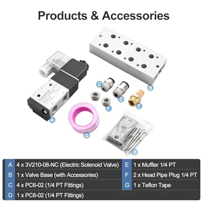 BAOMAIN 12V DC 3/2 Pneumatic Solenoid Valve 4 Station 3V210-08 Manifold Kit - size: 4-Station Valve Kit