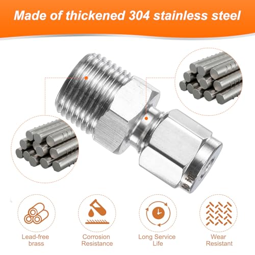 HARFINGTON 2pcs Compression Fitting 6mm Tube OD x 3/8" NPT Male Thread Stainless Steel Straight Coupler Adapter Compression Tube Pipe Fitting Connector for Oil Gas Water - size: 6mm OD x 3/8" NPT