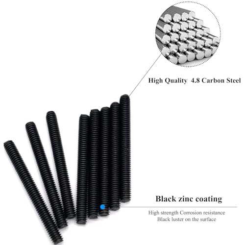 8pcs Black Zinc Fully All Threaded Rod Carbon Steel Long Thread Screw 5/16x3 for Furniture Garden Railing Mounting Assembly Fastening Steel Frame Connection Full Thread Rod for Furniture - size: Black-Zinc 5/16x3 Inch-8P