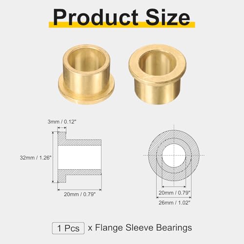 uxcell Flange Sleeve Bearings, 20mm Bore x 26mm OD x 20mm Length - size: 20x26x20mm