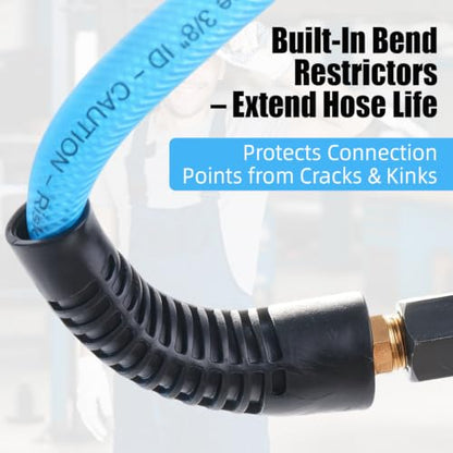 25FT 3/8 Inch Air Hose Reinforced Hybrid Polymer Polyurethane Air Compressor Hose - Flexible Heavy Duty Braided Pneumatic Hose with Quick Connect Fittings 300 PSI for Garage Automotive Use - size: 25FT