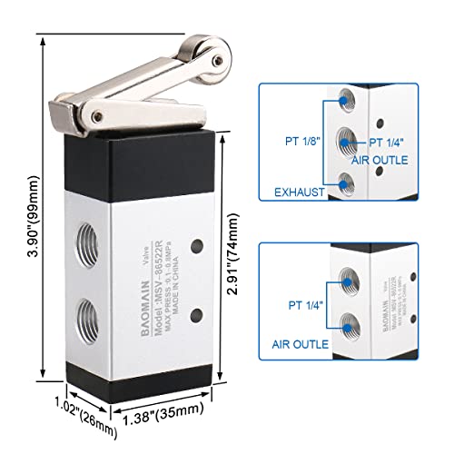 Baomain Roller Type Solenoid Air Mechanical Valve MSV-86522R 2 Position 5 Way 1/4" PT - size: Roller Lever (3-Way)