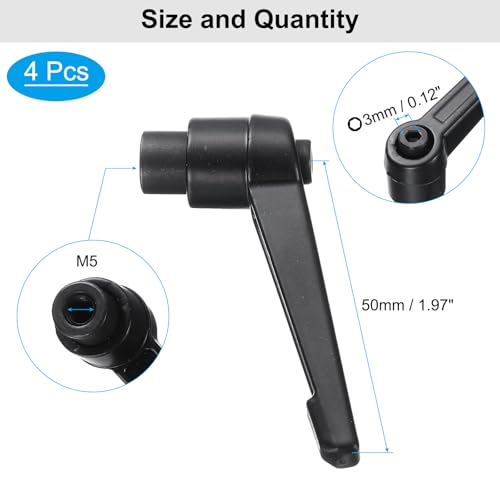 uxcell 4pcs Clamping Lever Adjustable Handles M5 Metric Female Thread Level Handle Hand Knobs Quick Release Black for Lathe Machinery - size: M5