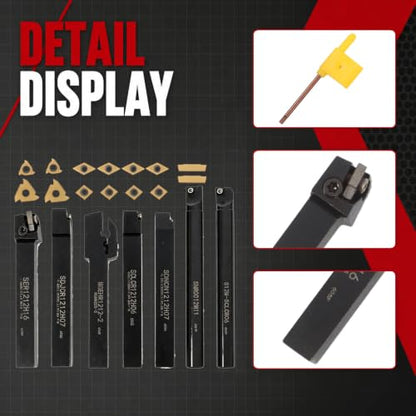 Nakkaa 21Pc Indexable Lathe Turning Tool Kit 1/2" Shank for Turning Boring - size: 7pcs 1/2" 12mm holder+14pcs inserts