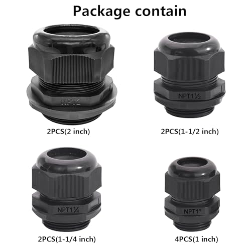 PENGLIN 10PCS NPT Gland Nylon Cable Connector 1-1/4", 1-1/2'', 1'',2'' - color: Black, size: Glands Combo (10Pack)