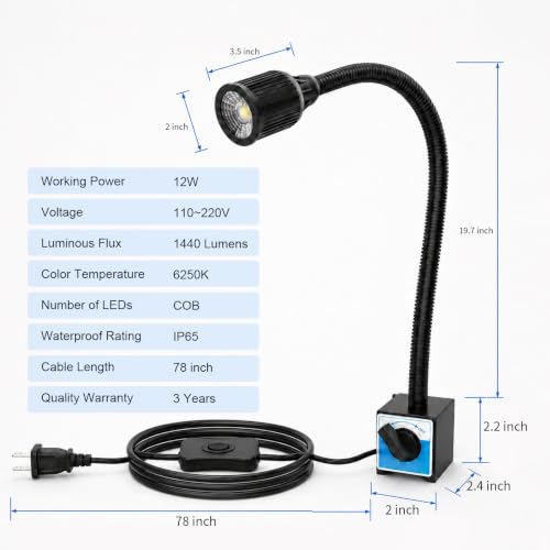 Magnetic Work Light, 1320 Lumens LED Lathe Machine Light with Flexible Gooseneck and Magnetic Base, Shop Tool Lamp for Lathe, Work Bench, Sewing Machine, Grill, Industrial Lightin