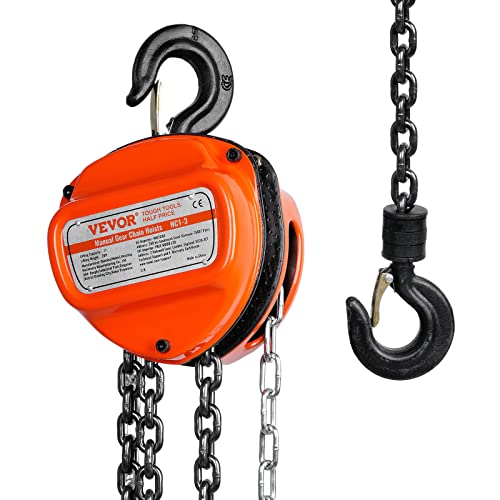 VEVOR Hand Chain Hoist, 1 Ton 2200 lbs Capacity 20 FT Come Along, G80 Galvanized Carbon Steel with Double-Pawl Brake, Auto Chain Leading & 360° Rotation Hook, for Garage Factory Dock - size: 1T 20FT