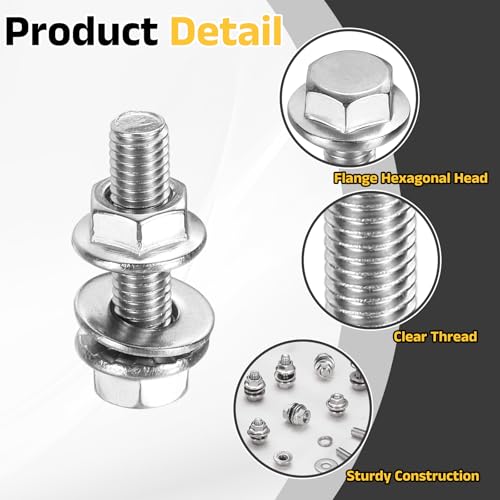 uxcell M5 x 20mm Phillips Flanged Hex Head Bolts, 10Pcs 304 Stainless Steel Flange Hexagon Screws with Nuts, Flat & Lock Washers, Fully Threaded, for Machinery Industry Home, Silver - color: Silver, size: M5 x 20mm