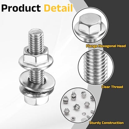 uxcell M5 x 20mm Phillips Flanged Hex Head Bolts, 10Pcs 304 Stainless Steel Flange Hexagon Screws with Nuts, Flat & Lock Washers, Fully Threaded, for Machinery Industry Home, Silver - color: Silver, size: M5 x 20mm