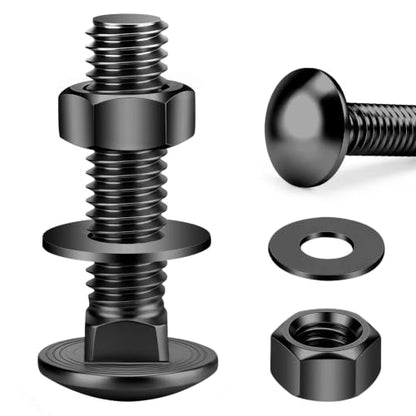 Mellewell 1/4-20 x 2-1/2" Carriage Bolt Kit, Carriage Bolts with Nuts and Washers, Round Head Square Neck, 304 Stainless Steel, Full Thread, Black Finish, 8 Sets - color: Black, size: 1/4-20 x 2-1/2"