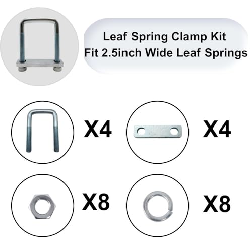 4 Pack Square U-Bolt for Trailer - Fits 2.5 Inch Wide Leaf Springs, Galvanized Steel Clamp Set, Secure Fit for Truck, Boat and Trailers - size: Fits Up To 2.5 Inch Wide Leaf Springs