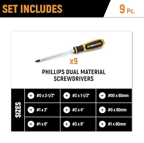 GEARWRENCH 9 Piece Phillips Screwdriver Set | GWMSSCRPH