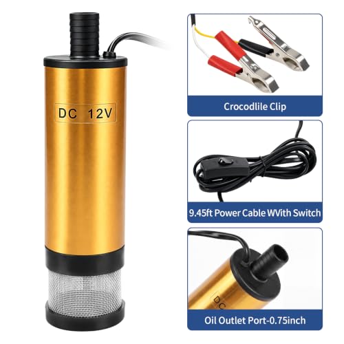 DC 12V 30L/min Electric Submersible Water Pump, Diesel Transfer Pump - color: Yellow