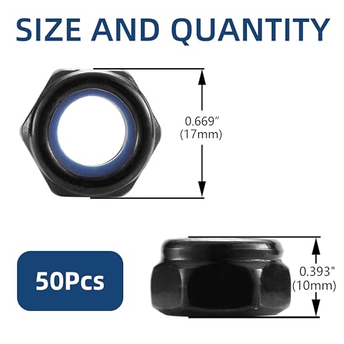 M10 x 1.5mm Nylon Insert Hex Lock Nuts 50Pcs 304 Stainless Steel Locknuts, Hex Drive, Black Oxide by SG TZH - color: Black, size: M10