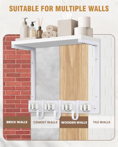 Supforce Small Broom Holder Wall Mount with Shelf, 4 Slots 3 Hooks - color: White, size: Small