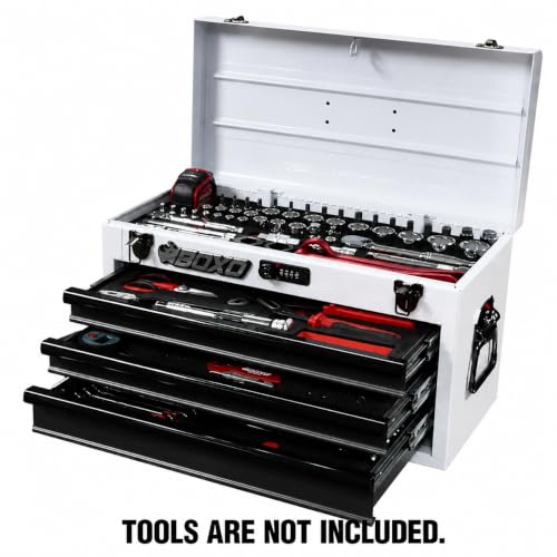 Boxo USA Hand Carry Tool Box 3-Drawer Heavy Duty Steel Toolbox with Lock System (White) - color: White
