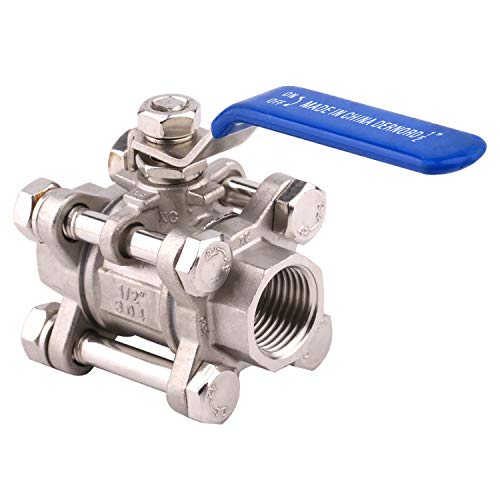 DERNORD Ball Valve 1/2 Inch NPT Threaded - Stainless Steel 304 Female 3 Piece Full Port - size: 1/2" NPT Female