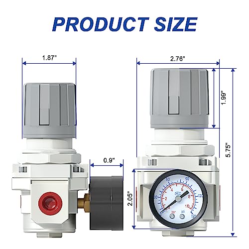 AIRZOE 1/2" NPT Air Pressure Regulator,Compressed Air System,Mini Air Regulator AR4000-04,0-150 PSI Gauge - size: 1/2" NPT