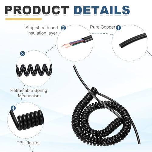 MECCANIXITY 10ft 14AWG Retractable Coiled Coil Cord, 300V 105℃ 3 Conductor - size: 10ft x14AWG, 3 Conductor