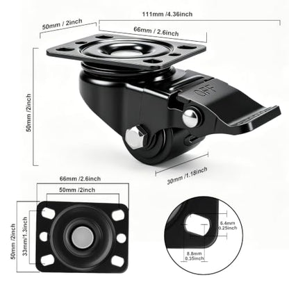 W B D WEIBIDA 1.25inch Swivel Plate Caster Wheels Set of 4 Heavy Duty, Extra Width Wheel & Steel Industrial Caster with Brake, Endurance & Quiet & Sturdy Nylon Wheels for Home Use, 1100lbs Capacity - style: 1.25 inch(Metal)