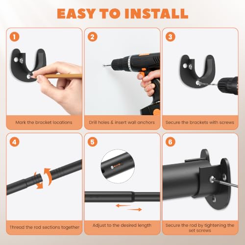 Metal Closet Rod 1.3" Heavy Duty Adjustable Hanging Rod 17-51 Inch - color: Matte Black, size: 17-51 IN