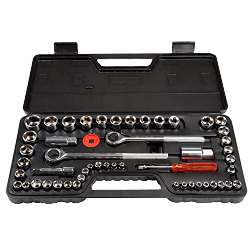 Stalwart Drive Socket Set Tool Kit with 1/4, 3/8 and 1/2 Sockets, 52-Piece