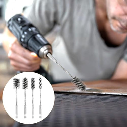 4 Pcs Stainless Steel Wire Brushes for Drill Stainless Steel Bore Brush Set 3/8'' 1/2'' 3/4'' 7/8'' Bristles Wire Brush with Hex Shank Handle for Drill Ports Tubes Bearings Cleaning Parts