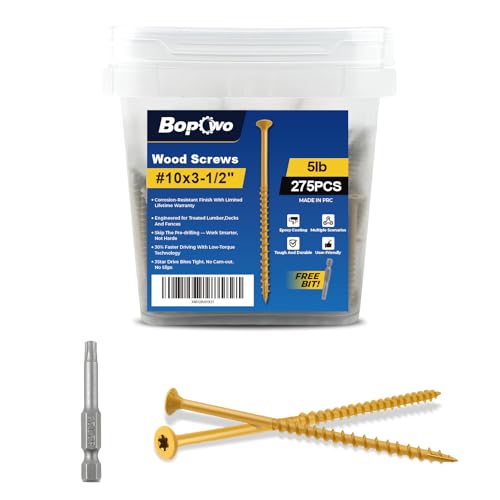 #10 x 3-1/2" Deck Screws Wood Screws, Torx Flat-Head Exterior Screws, T25 Star Bit Included(280PCS 5LB Box) - size: #10x3-1/2"
