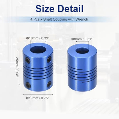 Flexible Shaft Coupling(8mm|10mm): 4 Pcs Blue Aluminum Alloy - color: Blue, size: 8mm x 10mm (19mm OD, 25mm L)