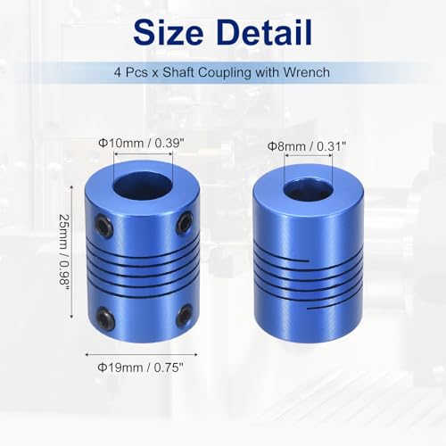 Flexible Shaft Coupling(8mm|10mm): 4 Pcs Blue Aluminum Alloy - color: Blue, size: 8mm x 10mm (19mm OD, 25mm L)