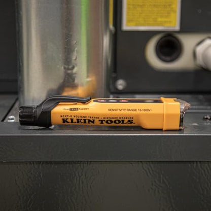 Klein Tools NCVT-6 Non-Contact Volt Tester, 12 - 1000V AC Pen with Integrated Laser Distance Measure, LED and Audible Alarms, Pocket Clip - style: with Laser Distance Meter