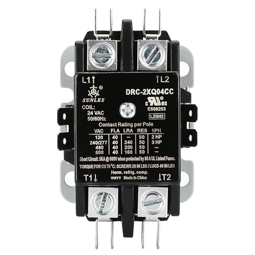 SUNLEE 2 Poles FLA 40 Amp Coil 24 VAC Air Conditioner Condenser Compressor Contactor AC Definite Purpose Contactor Universal Fit UL Recognized A2L Compliant - size: 2P 40A 24VAC Coil volt