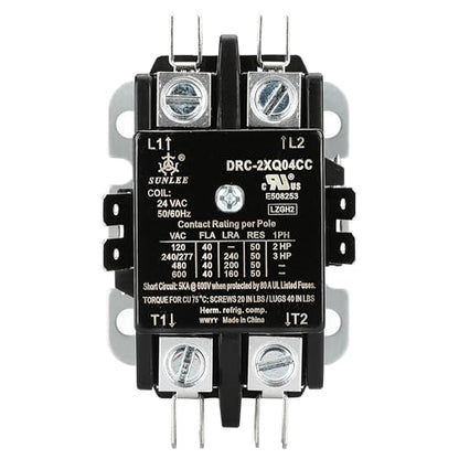 SUNLEE 2 Poles FLA 40 Amp Coil 24 VAC Air Conditioner Condenser Compressor Contactor AC Definite Purpose Contactor Universal Fit UL Recognized A2L Compliant - size: 2P 40A 24VAC Coil volt
