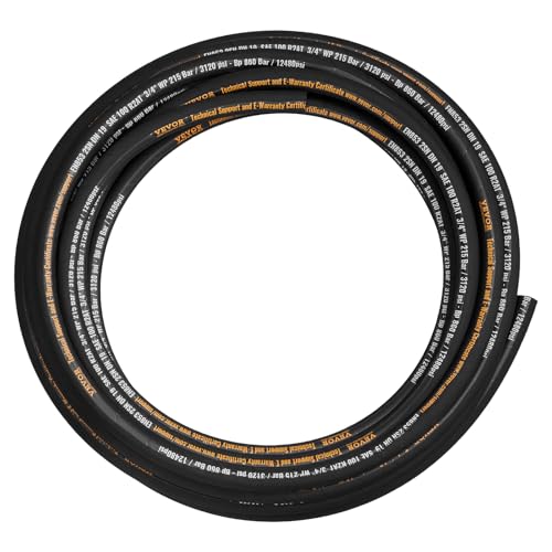 VEVOR Hydraulic Hose 3/4 inch x 50 ft, Coiled Hydraulic Hose 3120 PSI, Rubber with 2 High-Tensile Steel Wire Braid, Bulk -20℃ to 140℃, Hydraulic Oil Flexible Hose - style: 3/4 inch x 50 ft