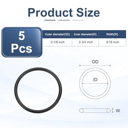 uxcell 5Pcs AS-335 O-Rings, Nitrile Rubber O-Rings 2-3/4" ID, 3-1/8" OD, 3/16" Width Round Sealing Gasket for Hydraulic Pneumatic Systems Sealing Repair (90 Durometer, Black) - size: 2-3/4" ID, 3/16" Width