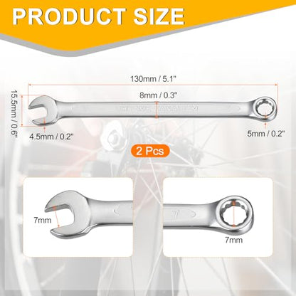 HARFINGTON 2Pcs Metric Combination Wrench 7mm Open End & 15-Degree Offset - size: 7mm