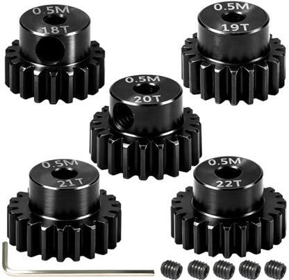 Hardened Steel 0.5M Pinion Gear 18T 19T 20T 21T 22T 2mm Shaft for RC Car, Compatible with ARRMA 1/14 Typhoon 1/16 Mojave 1/18 Granite, Losi 1/12, 0.5Mod 13T-27T Gear for Brushed Brush-Less Motors - size: 18-22T